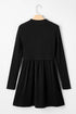 Frilled Mock Neck Ribbed Knit Mixed Media Mini Dress